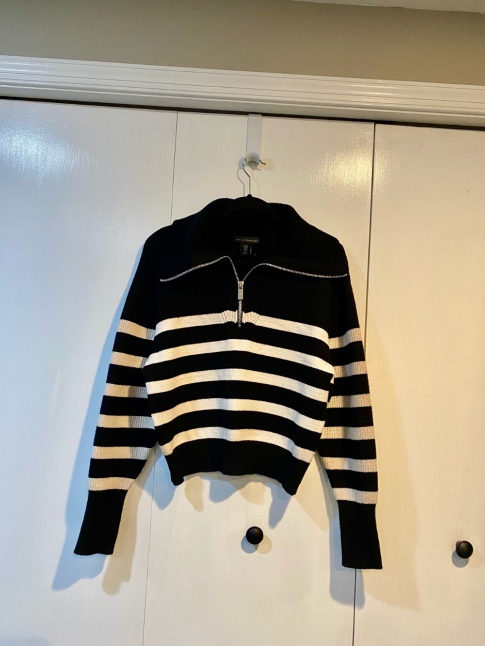 House of Harlow 1960 Black & White Striped Half-Zip Pullover